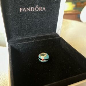 Pandora Turquoise Charm with White and Red Floral Detail